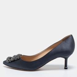 Pre Owned Manolo Blahnik Dark Grey Satin Hangisi Pumps Size 36.5