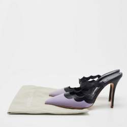 Pre Owned Manolo Blahnik Navy Blue/Purple Scalloped Leather Gimenta Mules Size 37