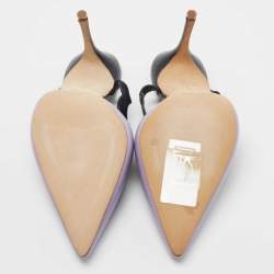 Pre Owned Manolo Blahnik Navy Blue/Purple Scalloped Leather Gimenta Mules Size 37