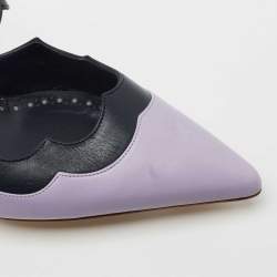 Pre Owned Manolo Blahnik Navy Blue/Purple Scalloped Leather Gimenta Mules Size 37