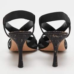 Pre Owned Manolo Blahnik Black Fabric Lasti Cork Strappy Sandals Size 38.5 