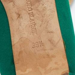 Pre Owned Manolo Blahnik Green Satin Hangisi Ballet Flats Size 39.5