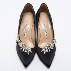 Pre Owned Manolo Blahnik Black Satin Nadira Pumps Size 38.5