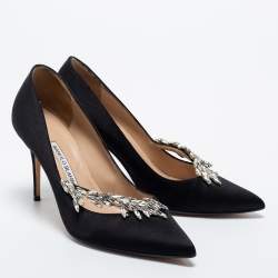 Pre Owned Manolo Blahnik Black Satin Nadira Pumps Size 38.5