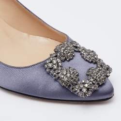 Pre Owned Manolo Blahnik Grey Satin Hangisi Crystal Embellished Pumps Size 36