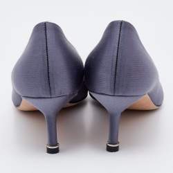 Pre Owned Manolo Blahnik Grey Satin Hangisi Crystal Embellished Pumps Size 36