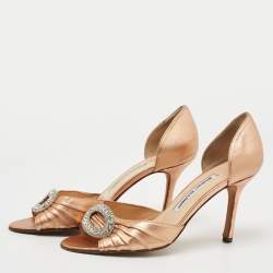 Pre Owned Manolo Blahnik Metallic Leather Sedaraby Pumps Size 38