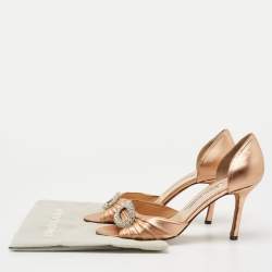 Pre Owned Manolo Blahnik Metallic Leather Sedaraby Pumps Size 38