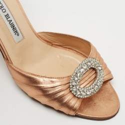 Pre Owned Manolo Blahnik Metallic Leather Sedaraby Pumps Size 38