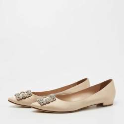 Manolo Blahnik Beige Satin Hangisi Ballet Flats Size 38.5 