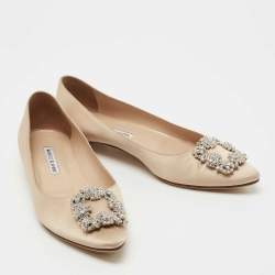 Manolo Blahnik Beige Satin Hangisi Ballet Flats Size 38.5 