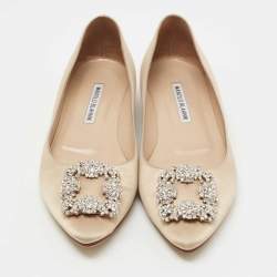 Manolo Blahnik Beige Satin Hangisi Ballet Flats Size 38.5 