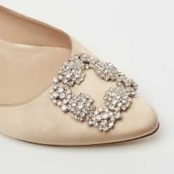 Manolo Blahnik Beige Satin Hangisi Ballet Flats Size 38.5 