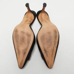 Manolo Blahnik Black Satin Hangisi Pointed Toe Mules Size 36.5