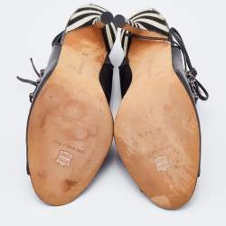 Pre Owned Manolo Blahnik Black Leather Lace Slingback Sandals Size 37