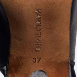 Pre Owned Manolo Blahnik Black Leather Lace Slingback Sandals Size 37