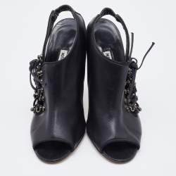 Pre Owned Manolo Blahnik Black Leather Lace Slingback Sandals Size 37