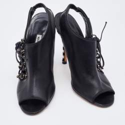 Pre Owned Manolo Blahnik Black Leather Lace Slingback Sandals Size 37