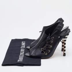 Pre Owned Manolo Blahnik Black Leather Lace Slingback Sandals Size 37