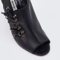 Pre Owned Manolo Blahnik Black Leather Lace Slingback Sandals Size 37