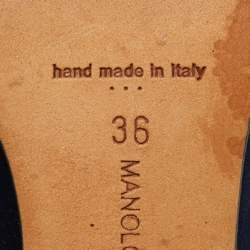 Pre Owned Manolo Blahnik Navy Blue Satin Hangisi Pumps Size 36