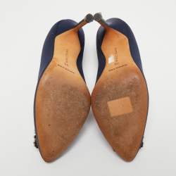 Pre Owned Manolo Blahnik Navy Blue Satin Hangisi Pumps Size 36