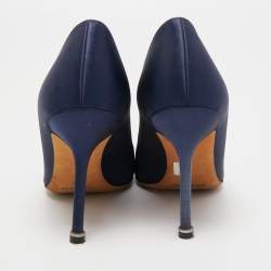 Pre Owned Manolo Blahnik Navy Blue Satin Hangisi Pumps Size 36