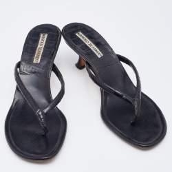 Pre Owned Manolo Blahnik Black Crocodile Leather Thong Sandals Size 37