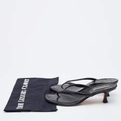 Pre Owned Manolo Blahnik Black Crocodile Leather Thong Sandals Size 37