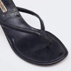 Pre Owned Manolo Blahnik Black Crocodile Leather Thong Sandals Size 37