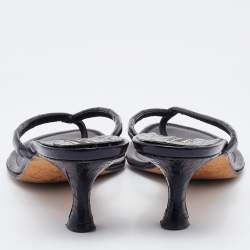 Pre Owned Manolo Blahnik Black Crocodile Leather Thong Sandals Size 37