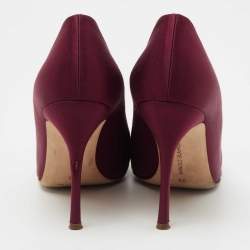 Pre Owned Manolo Blahnik Burgundy Satin Crystal Embellished Pumps Size 38