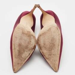 Pre Owned Manolo Blahnik Burgundy Satin Crystal Embellished Pumps Size 38