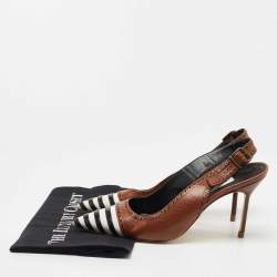 Pre Owned Manolo Blahnik Tricolor Leather Slingback Pumps Size 37.5