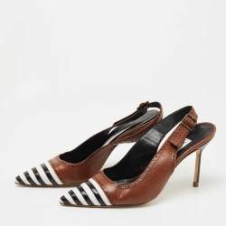 Pre Owned Manolo Blahnik Tricolor Leather Slingback Pumps Size 37.5