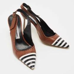 Pre Owned Manolo Blahnik Tricolor Leather Slingback Pumps Size 37.5