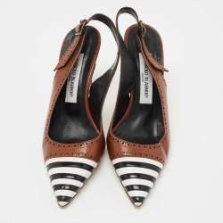 Pre Owned Manolo Blahnik Tricolor Leather Slingback Pumps Size 37.5