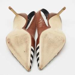 Pre Owned Manolo Blahnik Tricolor Leather Slingback Pumps Size 37.5