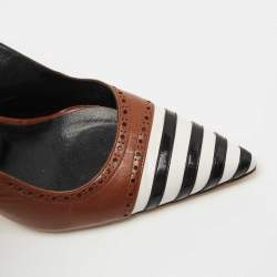 Pre Owned Manolo Blahnik Tricolor Leather Slingback Pumps Size 37.5