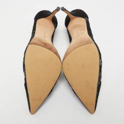 Pre Owned Manolo Blahnik Black Lace and Satin Borlak  Pumps Size 39.5