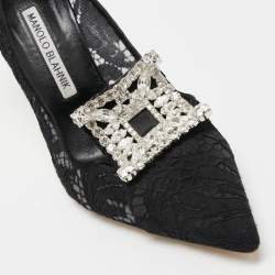Pre Owned Manolo Blahnik Black Lace and Satin Borlak  Pumps Size 39.5