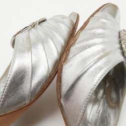 Manolo Blahnik Silver Leather Sebaraby Pumps Size 39