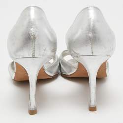 Manolo Blahnik Silver Leather Sebaraby Pumps Size 39