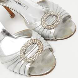 Manolo Blahnik Silver Leather Sebaraby Pumps Size 39