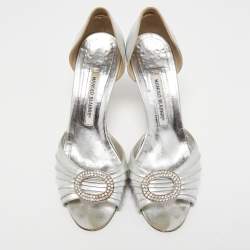 Manolo Blahnik Silver Leather Sebaraby Pumps Size 39