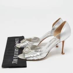 Manolo Blahnik Silver Leather Sebaraby Pumps Size 39