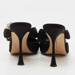 Pre Owned Manolo Blahnik Black Satin Maidugur Pointed Toe Mules Size 39