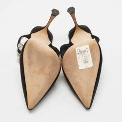 Pre Owned Manolo Blahnik Black Satin Maidugur Pointed Toe Mules Size 39