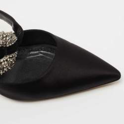 Pre Owned Manolo Blahnik Black Satin Maidugur Pointed Toe Mules Size 39