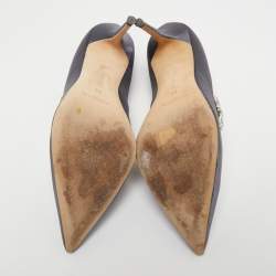 Pre Owned Manolo Blahnik Grey Satin Nadira Pumps Size 38